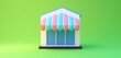 © Muhammad Nadeem - Striped awning store icon in bright colors, front-facing on lively green backdrop.