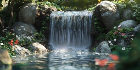 Poster - Charming small waterfall nestled in a quaint area, showcasing the beauty of nature with a small waterfall cascading gently, perfect for serene moments and nature lovers seeking tranquility.