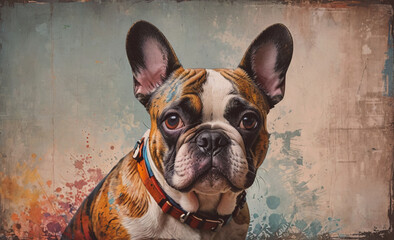 Poster - Dog with a brown and white coat and a red collar. It has brown eyes and is looking at the camera