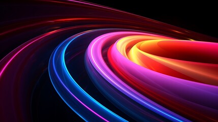 Spiral design with glowing neon lines and dark background.