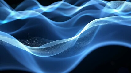 Poster - exploring serene blue waves with sparkling particles in a mesmerizing digital landscape