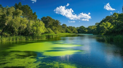 Wall Mural - Serene Green Lake in Lush Forest