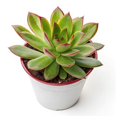 Poster - Potted Succulent Plant With Vibrant Green Leaves and Red Edges. Generative AI