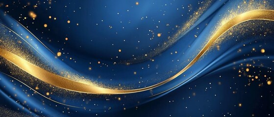 Canvas Print - This striking abstract blue background showcases vibrant golden splashes, which make it exceptionally suitable for elegant design projects, memorable invitations, and exquisite digital art creations