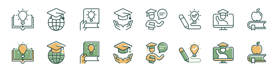 Aufkleber - knowledge cognition achievement line icon set education intelligence genius learning signs vector illustration