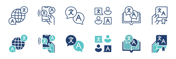 Poster - simple global language translate icon set online international communication translation service education dictionary signs vector illustration for web and app