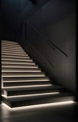 Wall Mural - minimalist staircase with hidden lighting in a modern interior. black background. 3d rendering