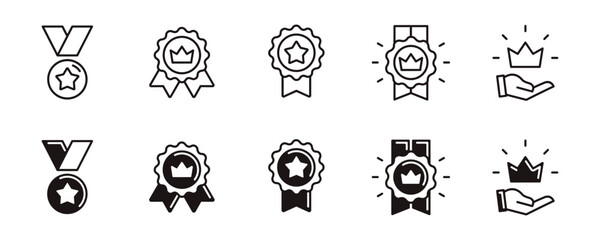 star and crown badge award icon line set success achievement award medal signs vector outline illustration