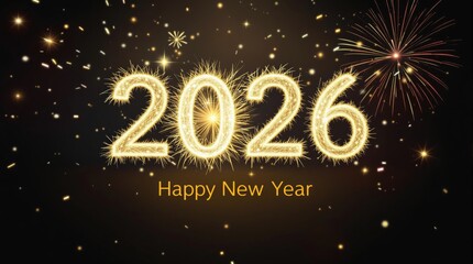 Poster - Happy New Year 2026 Celebrate new year with sparkling fireworks and bright lights