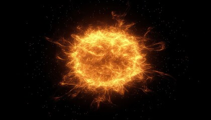 Poster - Fiery Celestial Orb A Blazing Star In Cosmic Darkness Abstract Art