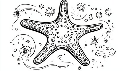 Wall Mural - starfish outline on white background, aquatic creature illustration for coloring book