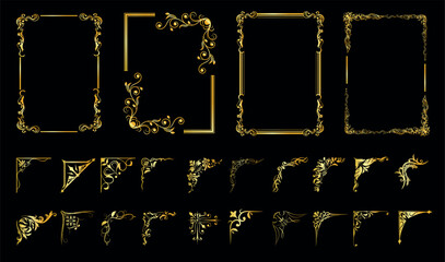 Fototapete - set of vintage frames and corners set. vector floral borders set. border design. gold photo frame..e
