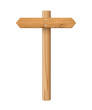 © backup16 - 3d wooden signboard vector illustration. Realistic wood sign post. Blank arrow with wood texture, plywood road pointer. City guidance.