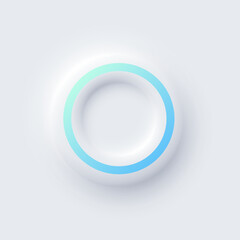 Poster - Round color frame with illuminated neon border on white background. Glowing white circle frame with color line. Modern abstract futuristic geometric vector illustration in soft pastel tones.