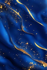 Poster - This captivating abstract background features intricate deep blue textures with luxurious gold splashes and flowing ribbons, perfect for highend design or branding that needs a sophisticated touch
