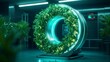 © Yuan - A futuristic pet care device featuring circular design adorned with lush greenery, glowing lights, and sleek finish