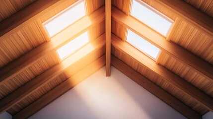 Wall Mural - A wooden ceiling with skylight allowing natural light to illuminate the space.