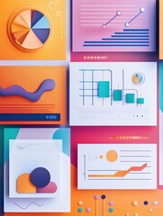 Poster - A colorful presentation board displaying various charts and graphs illustrating data trends and comparisons. illustration