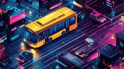 Poster - Technology in transportation abstract concept vector illustration set. AI in travel and transportation, school bus tracking system, public transport travel pass card, navigation abstract metaphor.