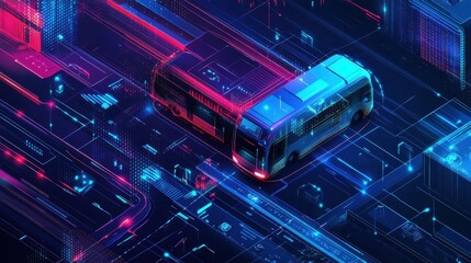 Poster - Technology in transportation abstract concept vector illustration set. AI in travel and transportation, school bus tracking system, public transport travel pass card, navigation abstract metaphor.