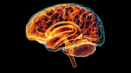 Poster - Human brain showing Intelligent thinking processing through the concept of a neural network printed circuit of big data and artificial intelligence, computer Generative AI stock illustration image il