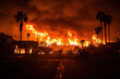 © mrs. McFly - A night scene in Los Angeles, California, where wildfires are raging. A city on fire. The neighborhood is engulfed in flames, and the embers illuminate the thick smoke filling the sky.