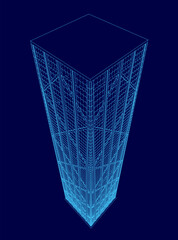 Poster - Tall building is shown in blue. The building is tall and has a modern design