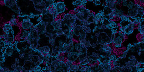 Wall Mural - microscopic fractal cell art style design. blue colored cell fractal design in dark background. bact