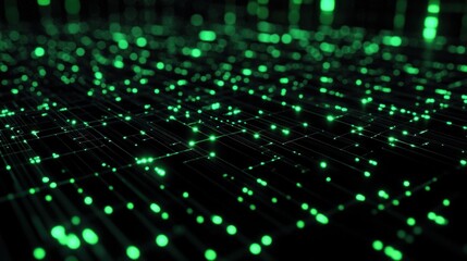 Poster - Abstract Green Network Digital Data Flow Visualization Futuristic Technology Background