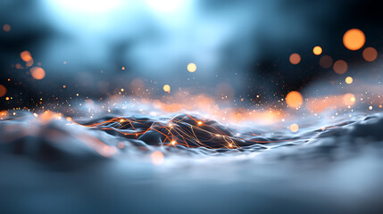 Fototapete - Dynamic light trails over ethereal hills digital art abstract environment surreal viewpoint illuminated concepts