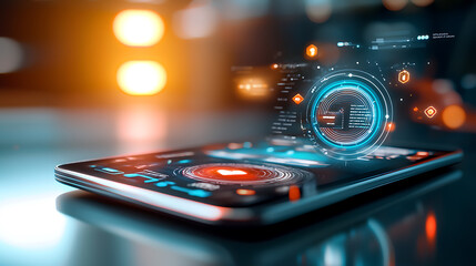 Poster - Innovative technology device showcasing futuristic interface modern workspace digital content high-tech environment close-up view