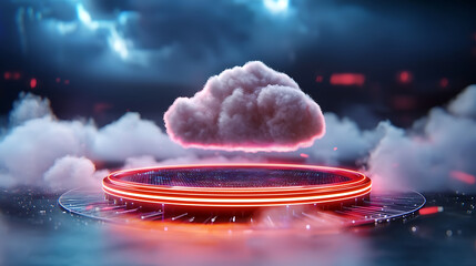 Poster - Dynamic cloud visualization with neon lights in a futuristic digital environment