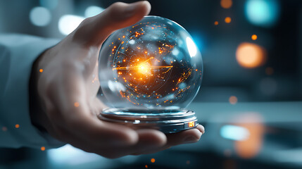 Poster - Mystical energy sphere laboratory digital art tech environment close-up view concept of innovation