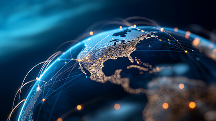 Poster - Global connectivity through technology illuminating north america digital network visualization virtual space high-tech environment
