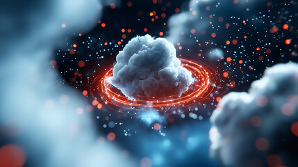 Fototapete - Dynamic cloud formation with energy glow abstract digital art cosmic environment creative perspective visual concept
