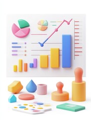 Poster - Product analysis, detailed charts with product icons, 3D illustration on a white background. illustration