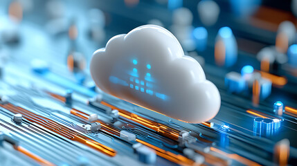 Poster - Cloud computing evolution digital landscape technology visualization futuristic environment macro view data integration concepts