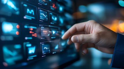Poster - Digital interaction with technology insights office environment screen data analysis nighttime setting user perspective