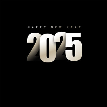 2025 New Year typography design with black and-white colors and fireworks. 3D realistic New Year celebration 2025 background design. 2025 text design with a dark background. 