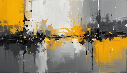 Poster - abstract grey yellow black canvas painting