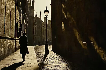 Poster - Person walking through a dimly lit alleyway