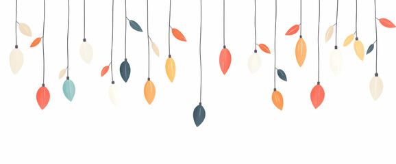 Poster - Simple, colorful Christmas light garland clip art, on a white background, in a vector illustration style, with a flat design, simple lines and shapes, 