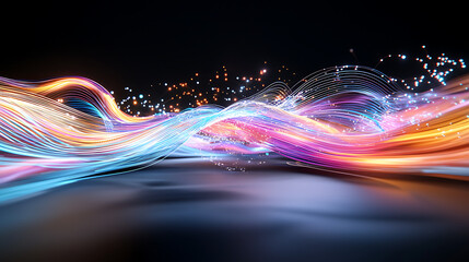 Poster - Dynamic color waves create stunning visual display in abstract light art digital realm contemporary art vibrant illumination