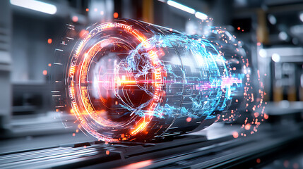 Poster - Futuristic energy device industrial lab digital artwork high-tech environment close-up view innovation concept