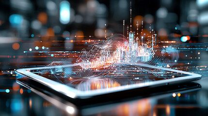 Poster - Digital transformation showcase urban cityscape technology visualization futuristic environment aerial view innovation insights