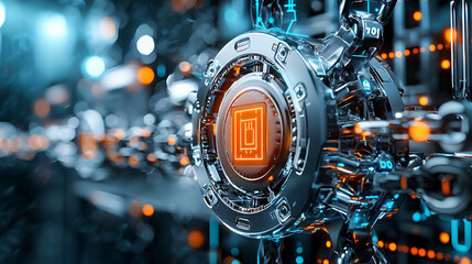 Poster - Futuristic mechanism innovation tech lab digital art high-tech environment close-up view advanced engineering concept