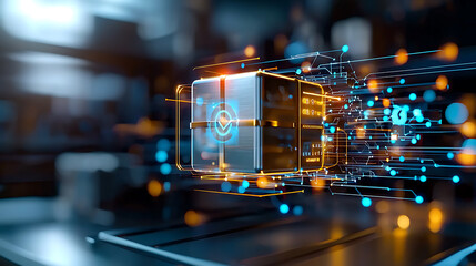 Poster - Dynamic data transmission in technology hub digital environment futuristic concept illustration