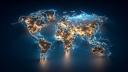 Poster - Global connectivity through technology a digital world map illuminated modern visualization dark background futuristic concept