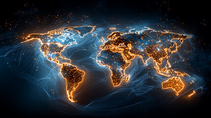 Poster - Global connectivity visualization digital world map infographic abstract design global perspective data representation