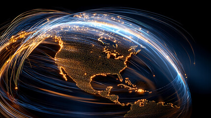 Poster - Global connectivity trends north america digital visualization high-tech environment aerial view data flow dynamics
